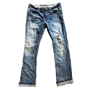 BKE Mens Buckles Black Three Fit Jeans. Size 34x34.